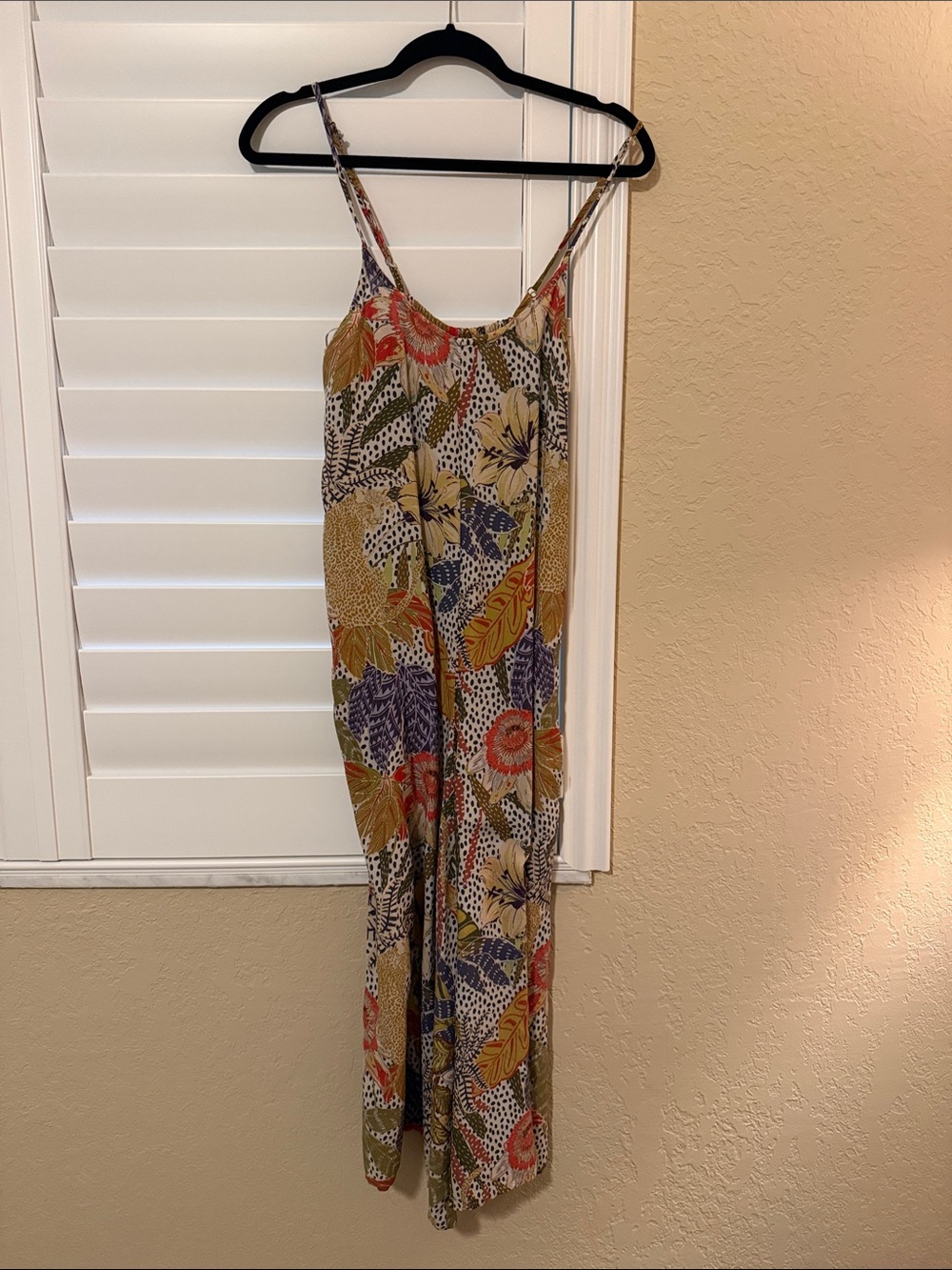 World Market Floral Spaghetti-Strap Jumpsuit in Yellow, Green, Purple